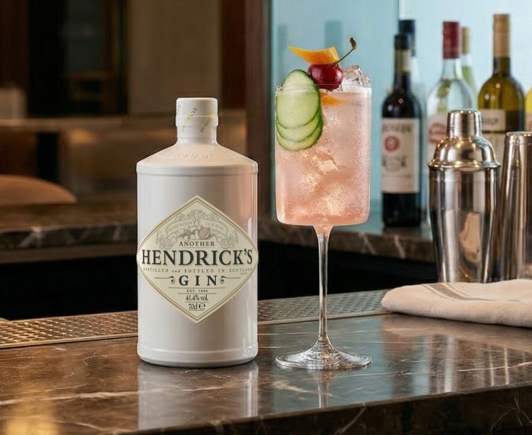 Another Hendricks Spritz Drink an Bottle in a bar setting