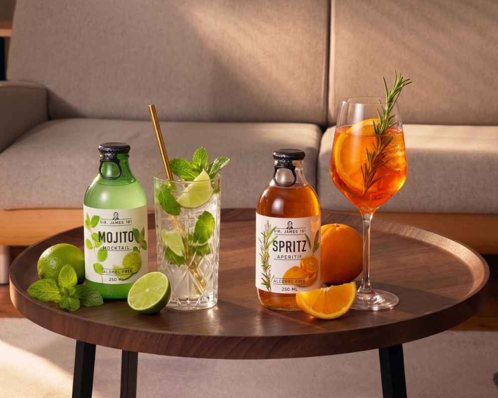 Sir. James Spritz und Mojito auf einem Couch Tisch