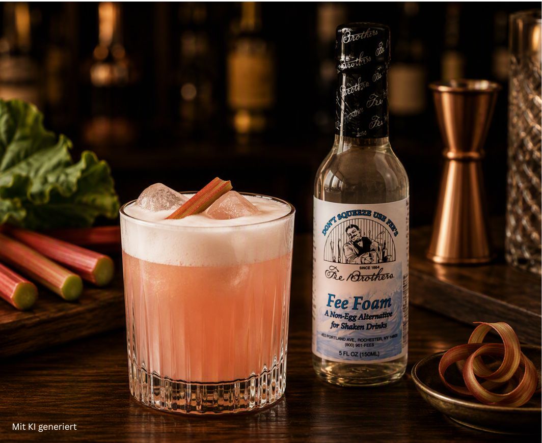 Rhubarb Gin Sour Drink mit Fee Brothers Foam