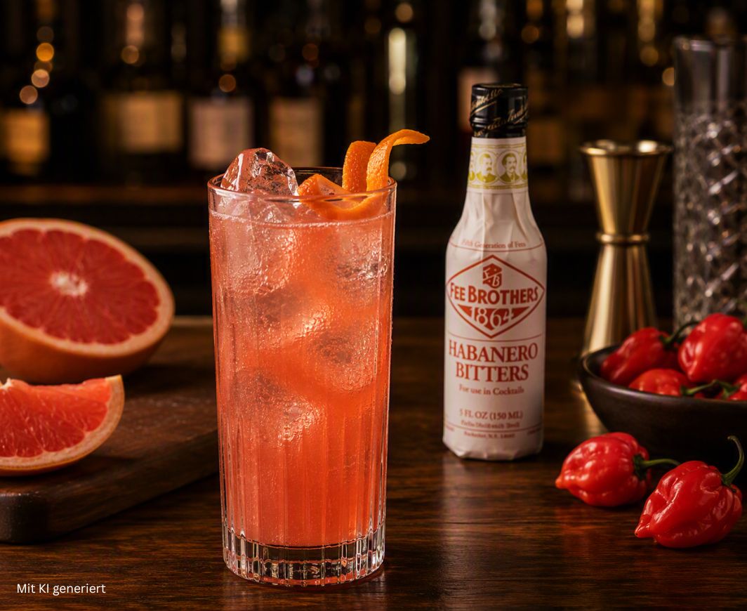 Spicy Paloma Drink am Bartresen mit Fee Brothers